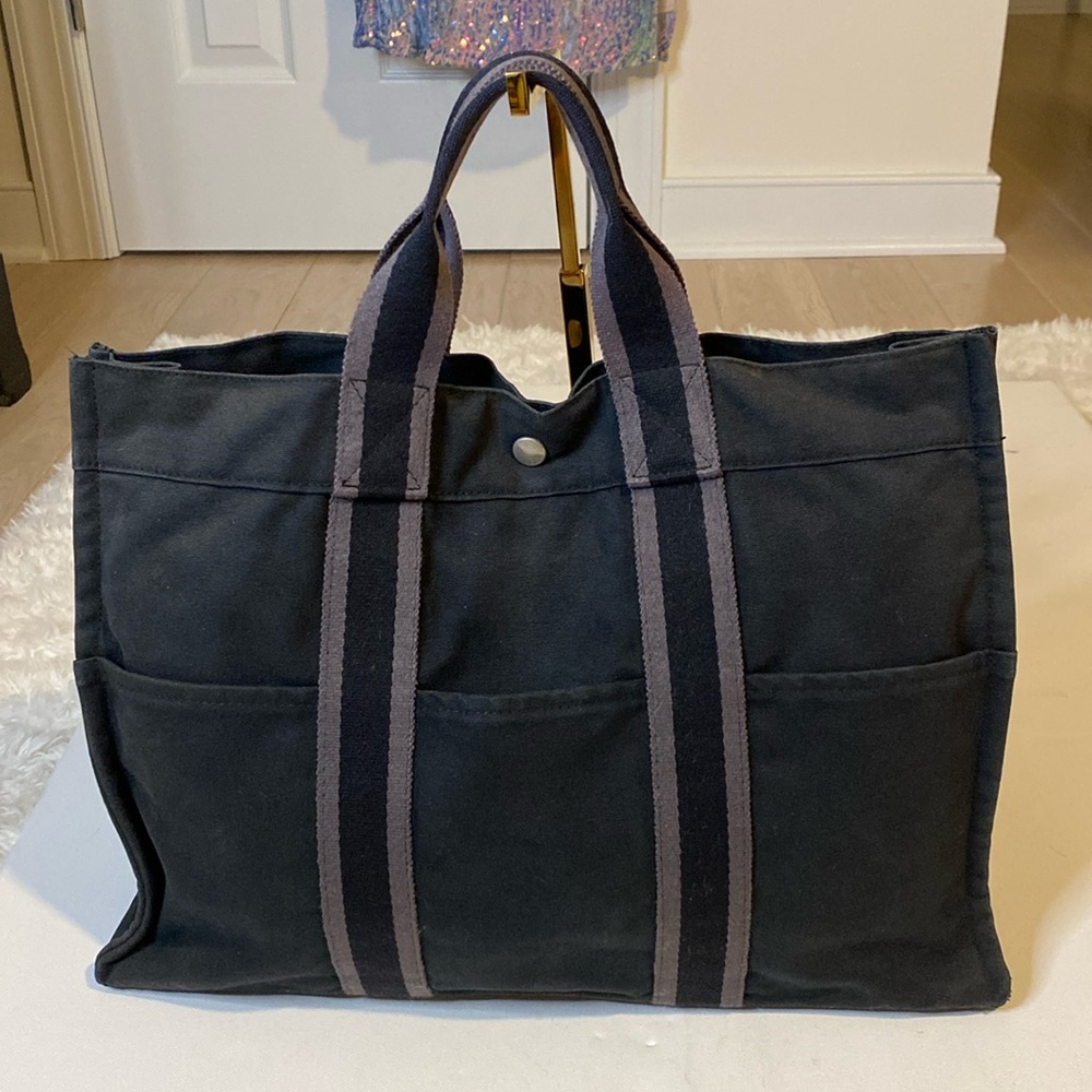 Hermes Black Canvas Fourre Tout Tote